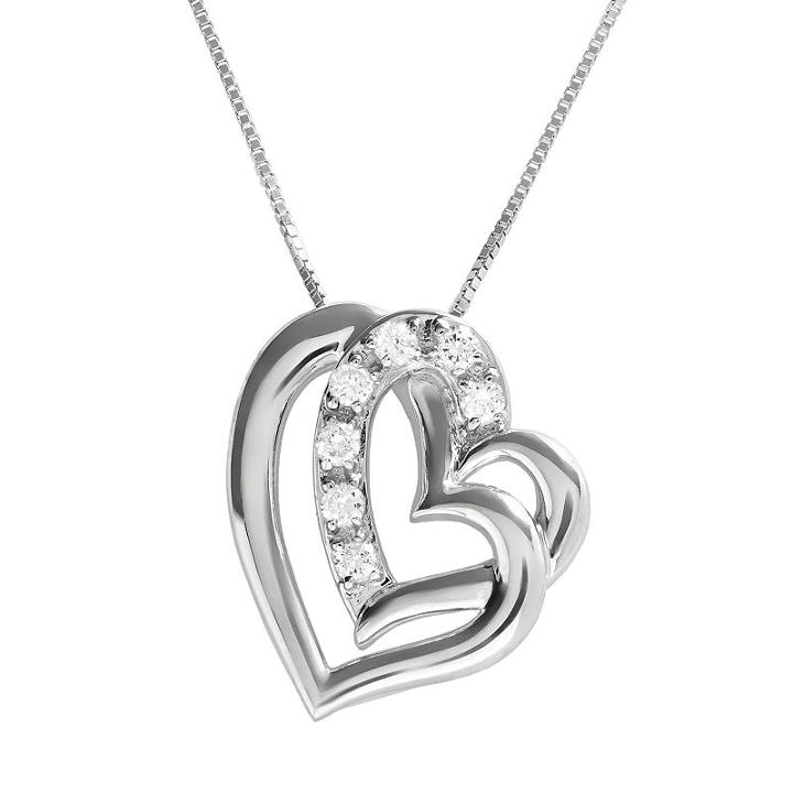 Diamonluxe Sterling Silver .28-ct. T.w. Simulated Diamond Heart Pendant, Adult Unisex, Size: 18, White