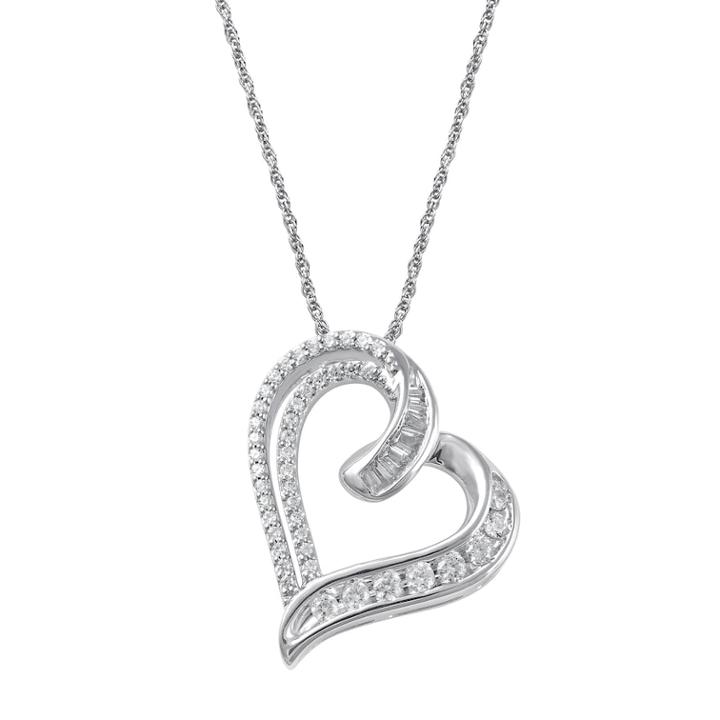 Sterling Silver 1/3 Carat T.w. Heart Pendant Necklace, Women's, Size: 18, White