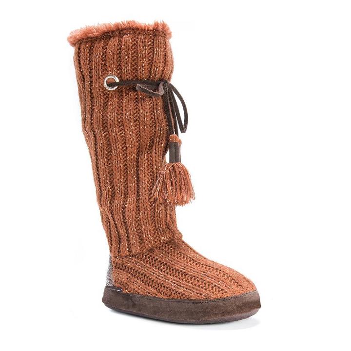 Muk Luks Women's Grace Ribbed Tall Boot Slippers, Size: Xl, Brown Oth