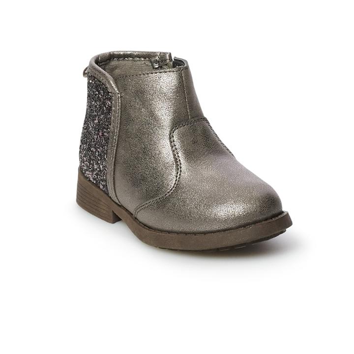 Oshkosh B'gosh&reg; Toddler Girls' Metallic Glitter Ankle Boots, Size: 9 T, Grey