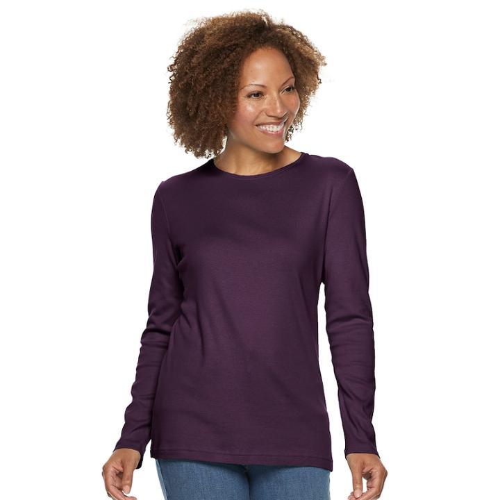 Petite Croft & Barrow&reg; Essential Crewneck Tee, Women's, Size: Xs Petite, Drk Purple