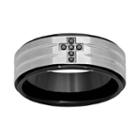 Black Diamond Accent Stainless Steel & Black Ion-plated Stainless Steel Cross Grooved Band - Men, Size: 13