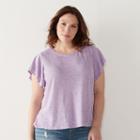 Plus Size Sonoma Goods For Life&trade; Slubbed Flutter Tee, Women's, Size: 3xl, Lt Purple