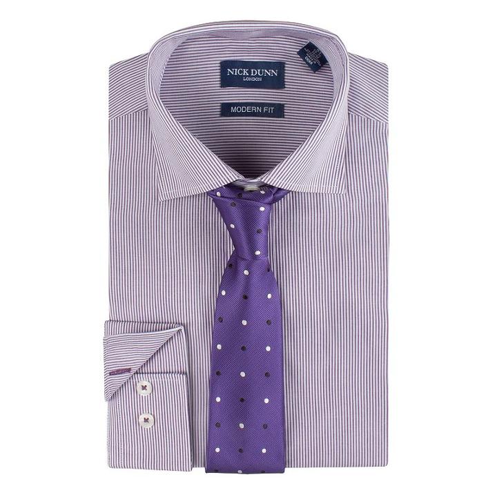 Men's Nick Dunn Modern-fit Patterned Easy-care Spread-collar Dress Shirt & Tie Set, Size: 2x-36/37, Purple