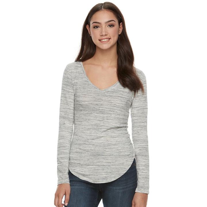 Juniors' So® Long Sleeve V-neck Tee, Teens, Size: Large, White