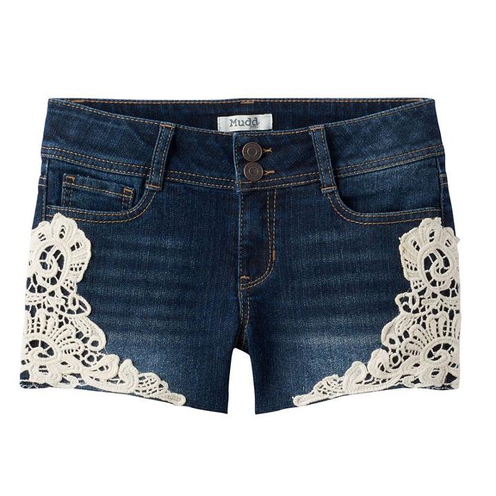 Girls 7-16 & Plus Size Mudd&reg; Crochet Trim Dark Wash Jean Shorts, Girl's, Size: 8, Blue