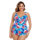 Plus Size Upstream Tummy Slimmer Crossover Sarong One-piece Swimsuit, Women's, Size: 22 W, Ovrfl Oth