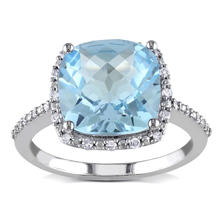 10k White Gold 1/10 Carat T.w. Diamond Sky Blue Topaz Cocktail Ring, Women's, Size: 6
