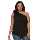 Plus Size Apt. 9&reg; One-shoulder Ruffle Top, Women's, Size: 1xl, Black