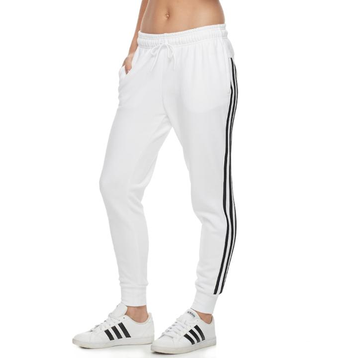 Women's Adidas Fleece Striped Jogger Pants, Size: Small, White