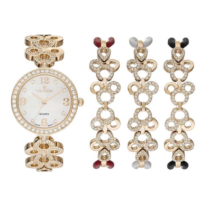 Croton Women's Austrian Crystal Watch & Bracelet Set, Yellow