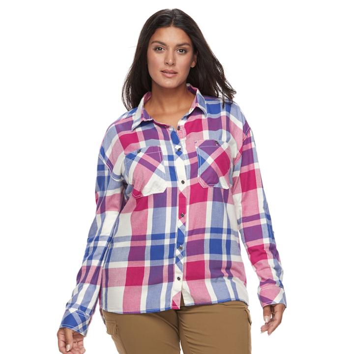 Plus Size Columbia Wildscape Flannel Plaid Roll-tab Shirt, Women's, Size: 1xl, Light Pink
