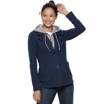 Juniors' Sebby Fleece Hooded Blazer, Teens, Size: Small, Blue (navy)