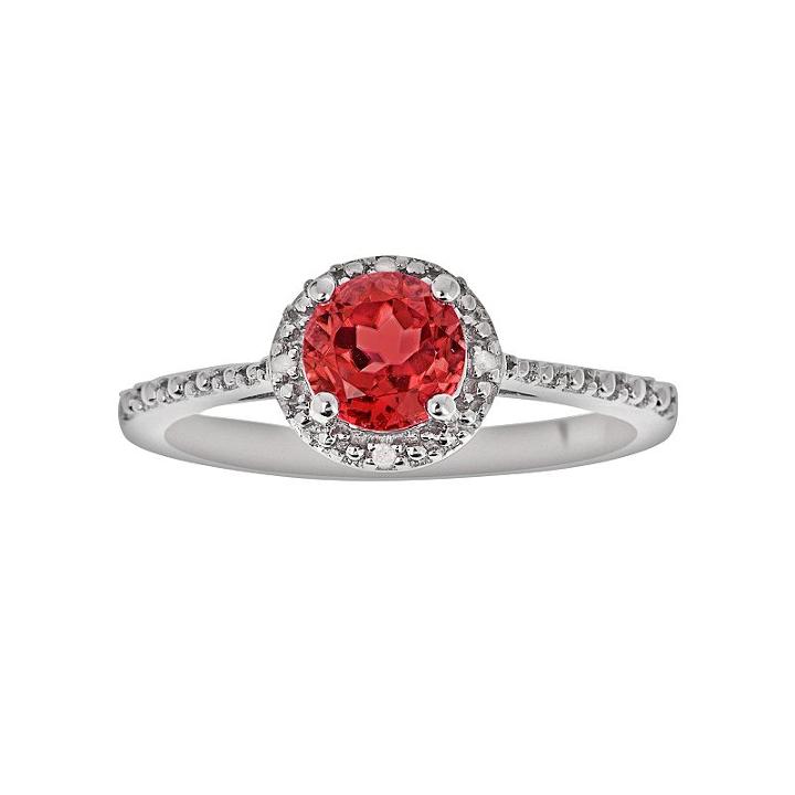 Sterling Silver Garnet And Diamond Accent Frame Ring, Women's, Size: 6, Red