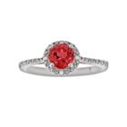 Sterling Silver Garnet And Diamond Accent Frame Ring, Women's, Size: 6, Red