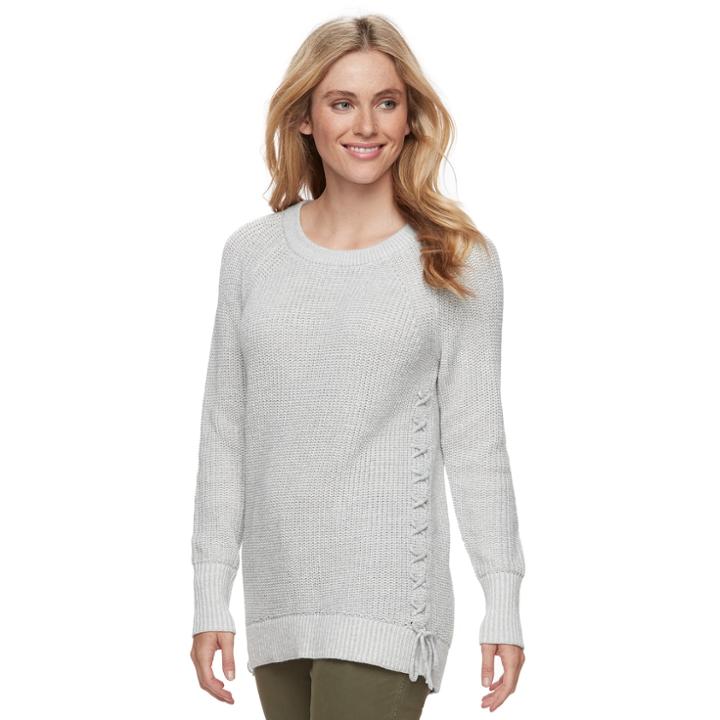 Petite Sonoma Goods For Life&trade; Lace-up Crewneck Sweater, Women's, Size: M Petite, Light Grey