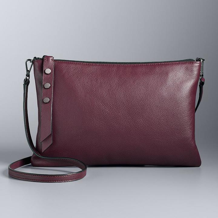 Simply Vera Vera Wang Crosby Leather Crossbody Bag, Women's, Med Red