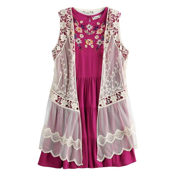 Plus Size Girls 7-16 Knit Works Floral Dress & Vest Set, Size: 16 1/2, Dark Red