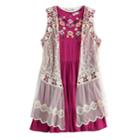 Plus Size Girls 7-16 Knit Works Floral Dress & Vest Set, Size: 16 1/2, Dark Red