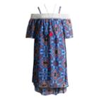 Girls 7-16 Mackenzie X Emily West Blue Cold Shoulder High-low Tribal Print Chiffon Dress With Necklace, Girl's, Size: 14, Ovrfl Oth