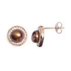 Pearl 'n' Ice 14k Rose Gold Over Silver Dyed Freshwater Cultured Pearl Halo Stud Earrings, Women's, Brown