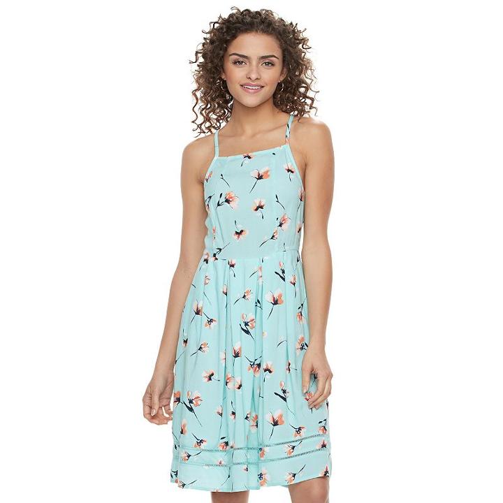 Juniors' So&reg; Floral Fit & Flare Dress, Girl's, Size: Xl, Turquoise/blue (turq/aqua)