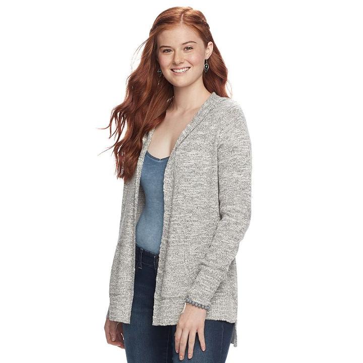 Juniors' Pink Republic Hooded Cardigan, Teens, Size: Large, Grey