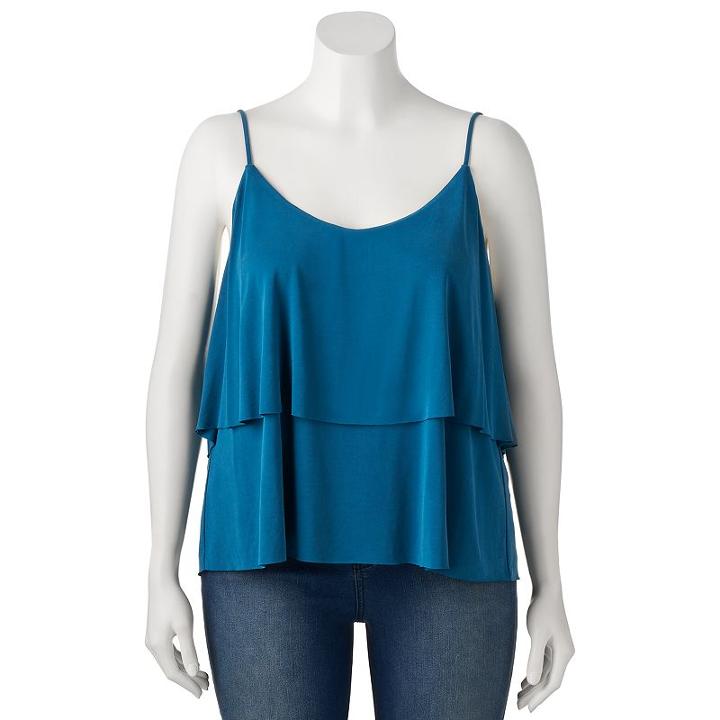 Mudd, Juniors' Plus Size &reg; Tiered Flutter Tank, Girl's, Size: 2xl, Turquoise/blue (turq/aqua)