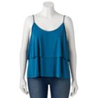 Mudd, Juniors' Plus Size &reg; Tiered Flutter Tank, Girl's, Size: 2xl, Turquoise/blue (turq/aqua)