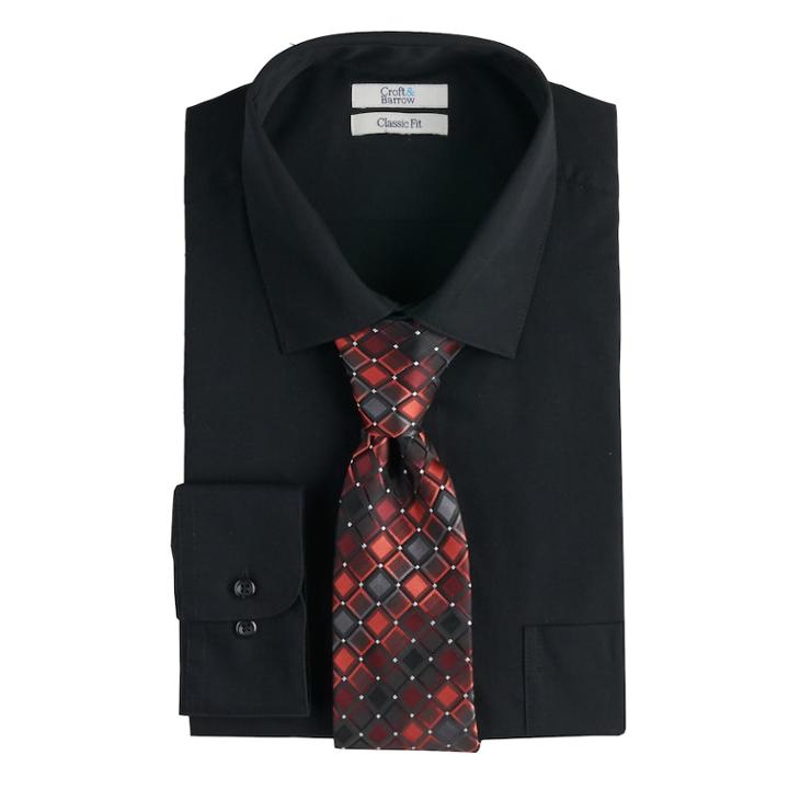 Men's Croft & Barrow&reg; Regular-fit Stretch-collar Dress Shirt And Patterned Tie Boxed Set, Size: L-36/37, Black