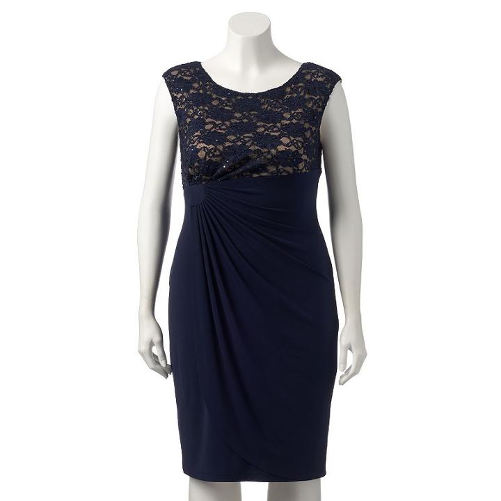 Plus Size Connected Apparel Embellished Lace Faux-wrap Dress, Women's, Size: 22 W, Blue (navy)
