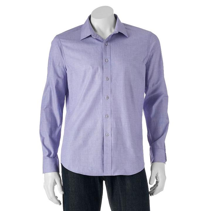 Men's Apt. 9&reg; Slim-fit Solid Textured Woven Casual Button-down Shirt, Size: Xl, Dark Blue