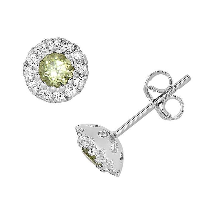 Oro Leoni Sterling Silver Peridot And White Topaz Stud Earrings - Made With Genuine Swarovski Gemstones, Women's, Yellow