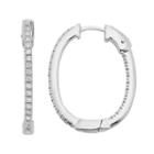 Diamond Essence Sterling Silver Cubic Zirconia & Diamond Accent Inside-out Oval Hoop Earrings, Women's, White
