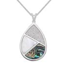 Sterling Silver Cubic Zirconia, Abalone & Mother-of-pearl Teardrop Pendant, Women's, Size: 18, White