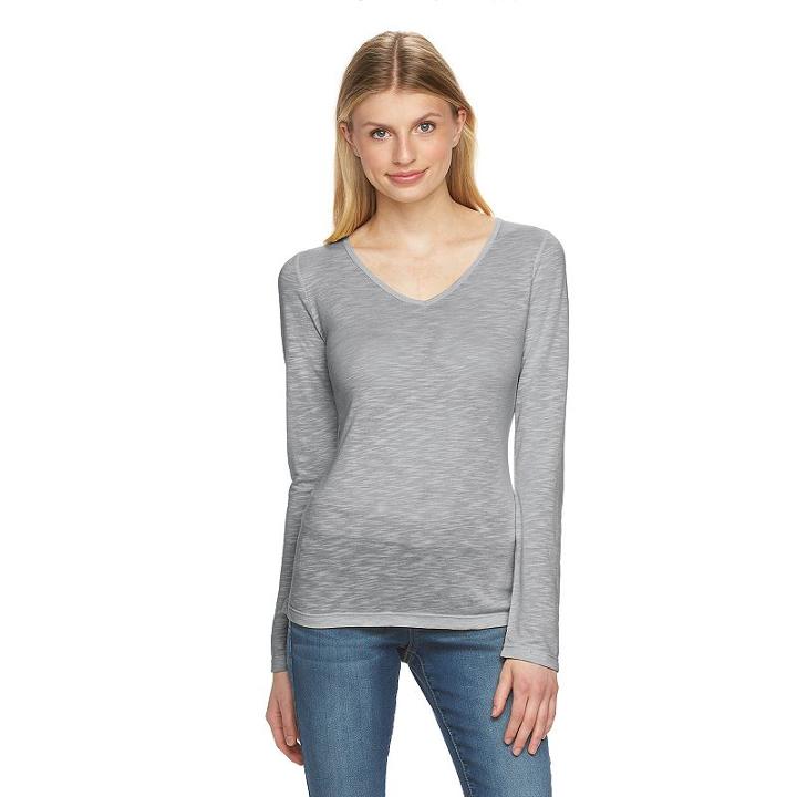 Juniors' So&reg; Perfectly Soft Long Sleeve V-neck Tee, Girl's, Size: Xl, Med Grey