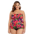 Plus Size Upstream Shirred Bandeau Tankini Top, Women's, Size: 26 W, Black