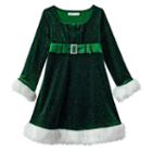 Girls 4-6x Bonnie Jean Velvet Stretch Empire Santa Dress, Girl's, Size: 5, Green