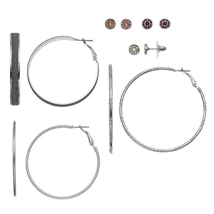 Mudd&reg; Nickel Free Hoop & Round Stud Earring Set, Women's, Multicolor