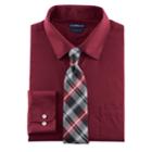 Men's Croft & Barrow&reg; Fitted Stretch-collar Dress Shirt And Patterned Tie Boxed Set, Size: L-34/35, Red