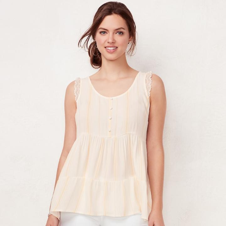 Women's Lc Lauren Conrad Lace-trim Babydoll Tank, Size: Xl, White
