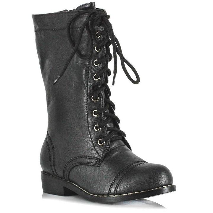 Combat Costume Boots - Kids, Kids Unisex, Size: Large, Black