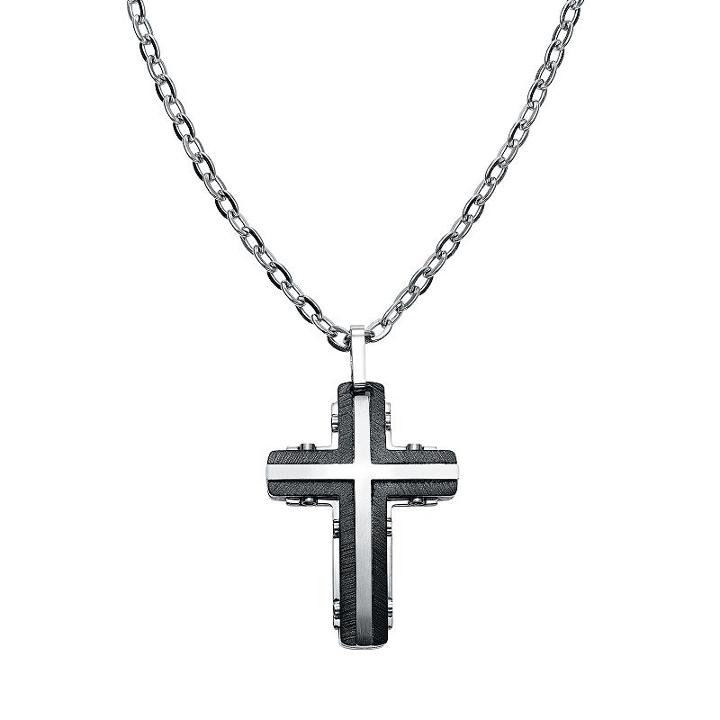 Axl By Triton Stainless Steel Two Tone Cross Pendant Necklace - Men, Black