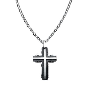 Axl By Triton Stainless Steel Two Tone Cross Pendant Necklace - Men, Black