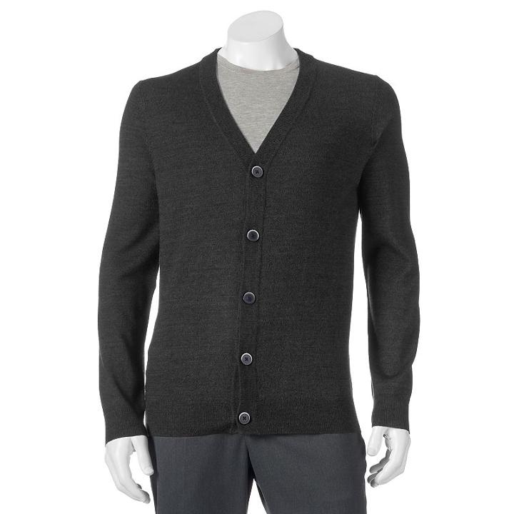 Big & Tall Apt. 9 Modern-fit Marled Merino Cardigan Sweater, Men's, Size: 4xb, Dark Grey