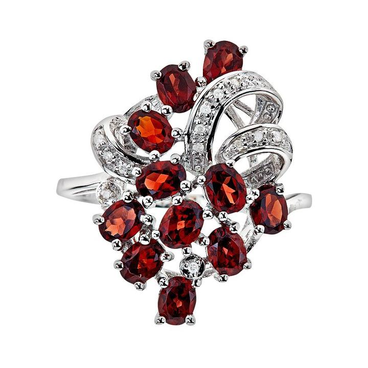 Sterling Silver Garnet And Diamond Accent Ring, Adult Unisex, Size: 5, Red