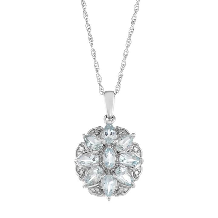Sterling Silver Aquamarine & Diamond Accent Flower Pendant, Women's, Blue