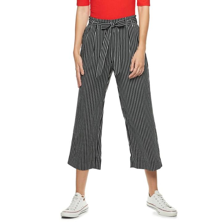 Women's Popsugar Paperbag-waist Wide Leg Crop Pants, Size: Large, Oxford