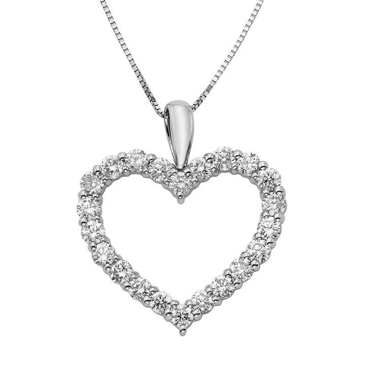 1 Carat T.w. Igl Certified Diamond 14k Gold Heart Pendant Necklace, Women's, Size: 18, White