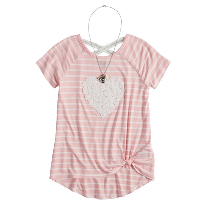 Girls 7-16 Sugar Rush Front Tie Crocheted Top With Necklace, Size: Small, Pink